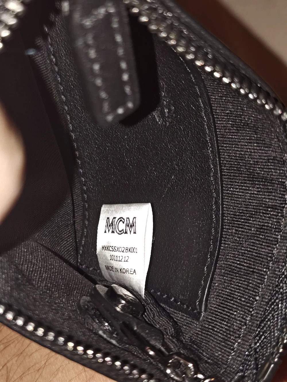MCM Black Leather Zip Pouch with Purple Logo